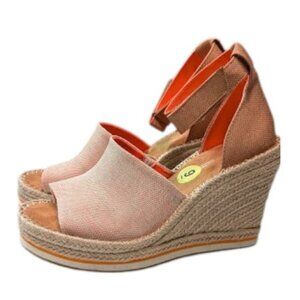 TOMS Marisol Apricot Canvas Espadrille Jute Cover Wedge Heel Sandals Size 9 NWOB